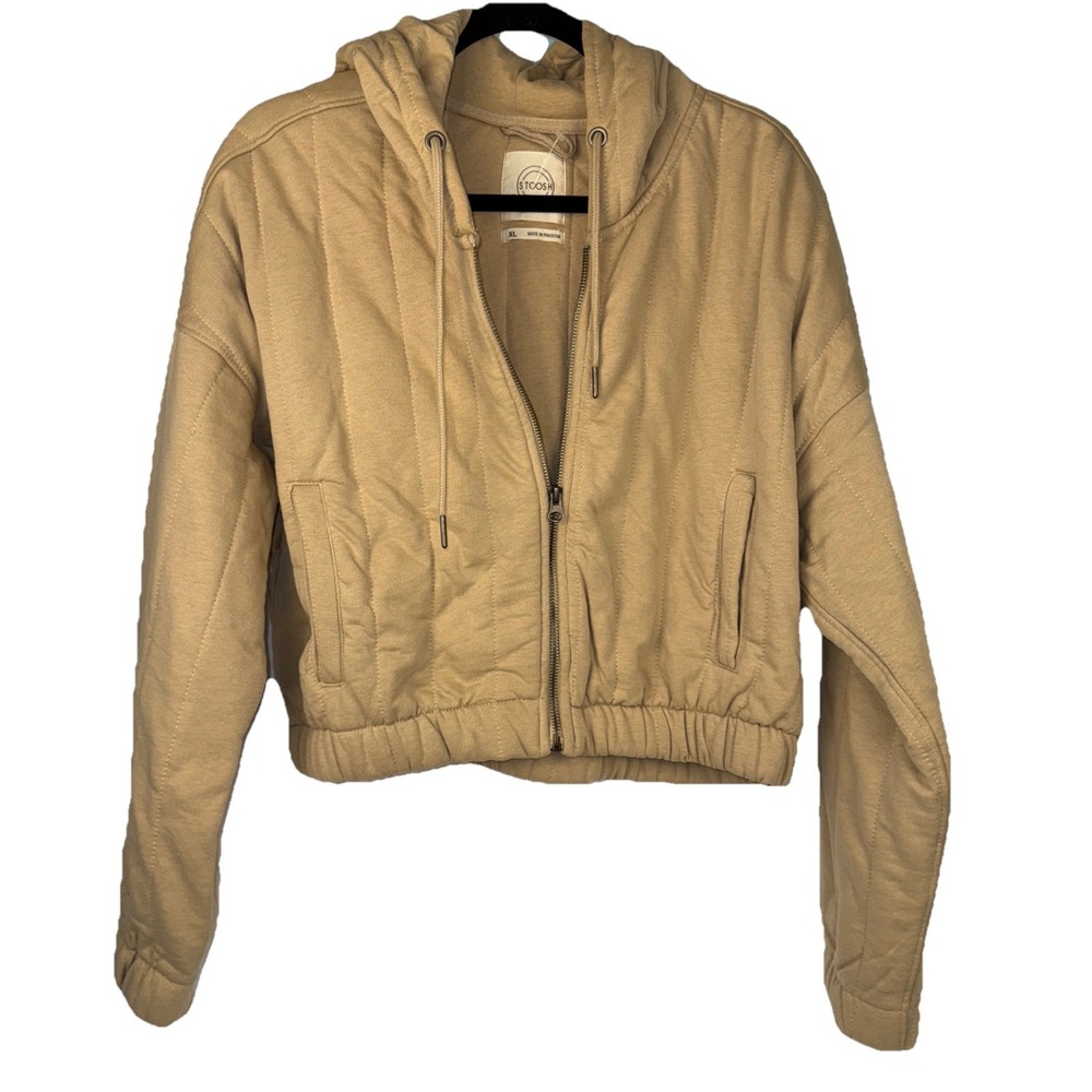 Tan Hooded Jacket Women Zip Hipster School Insulated Puffy Soft School Cropped